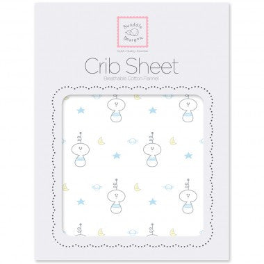 Flannel Fitted Crib Sheet Space Friend